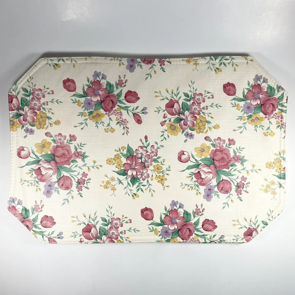 Vintage Floral Design Vinly Placemats Reversible Set Of 4 Tulips
